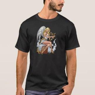 Sexy Blond Angel with Golden Heart Harp T-Shirt